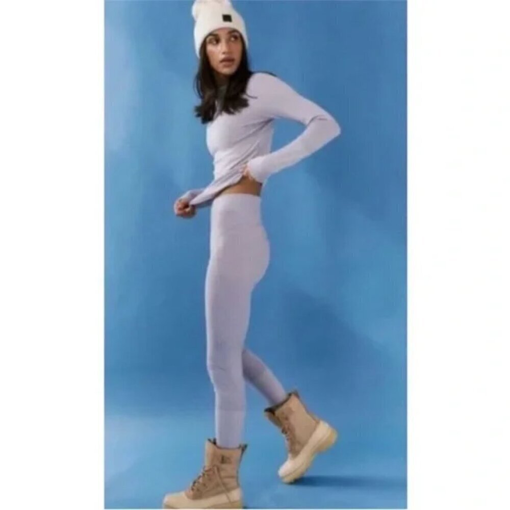 New Free People Moonlight Ski Base Layer Wool Blend Peacock Light Blue Leggings